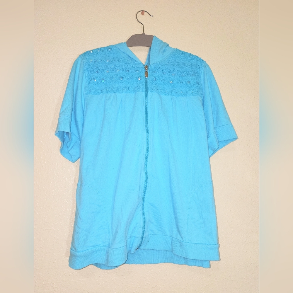 LA Blues Active size22/24 Baby Blue Embroiderd & Rinestone Embellished Hoodie